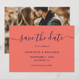 写真結婚のネイビエレガントー・ブルーとコーラル結婚ズ 案内状