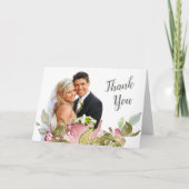 写真結婚の感謝の水の色のバラソフトピンク サンキューカード (正面)