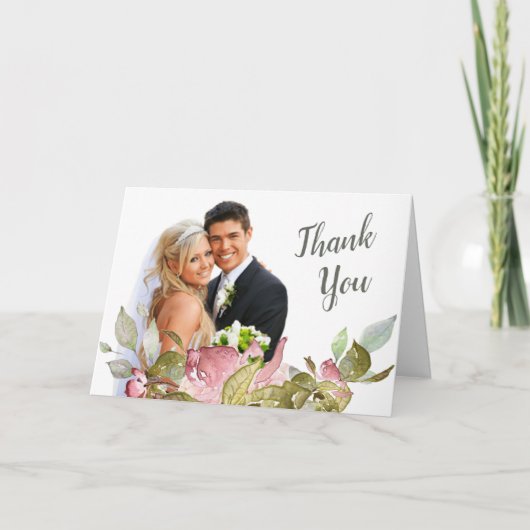 写真結婚の感謝の水の色のバラソフトピンク サンキューカード (正面)