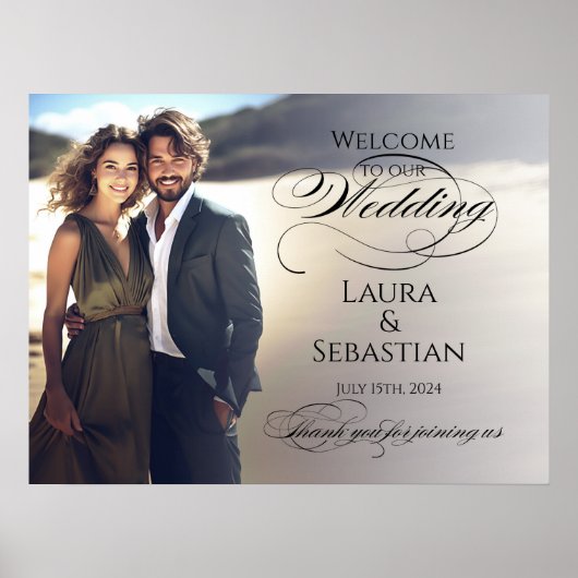 写真結婚の歓迎サインエレガント書 ポスター (正面)