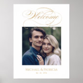 写真結婚の歓迎サインエレガント金ゴールド ポスター (正面)