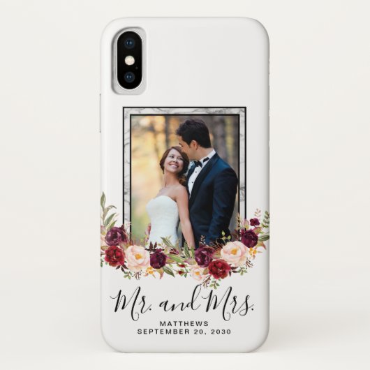 『写真結婚の記念のバーガンディフローラ大理石』 Case-Mate iPhoneケース (裏面)