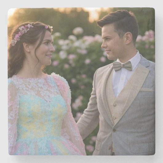 写真結婚の追加カスタマイズ ストーンコースター (正面)