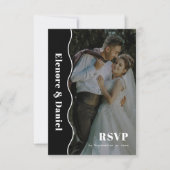 写真結婚の | 白黒サイドウェーブQRコード 出欠カード (正面)