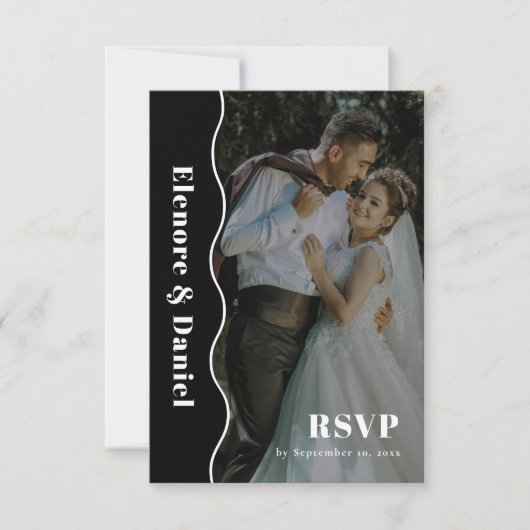 写真結婚の | 白黒サイドウェーブQRコード 出欠カード (正面)