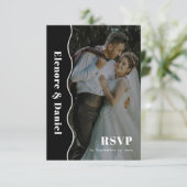 写真結婚の | 白黒サイドウェーブQRコード 出欠カード (スタンド正面)