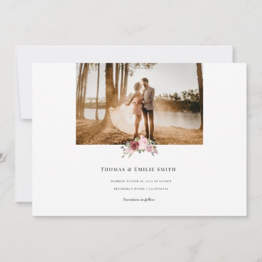 写真結婚のElopement金ゴールド赤面フローラ 案内状 (裏面)