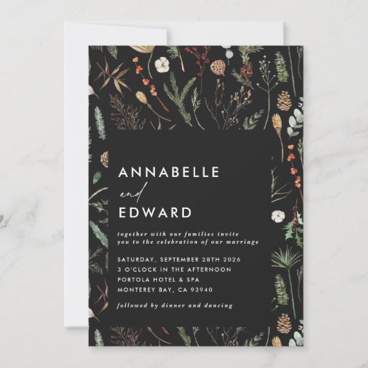 写真結婚アーチ水彩植物性フローラ 招待状 (正面)