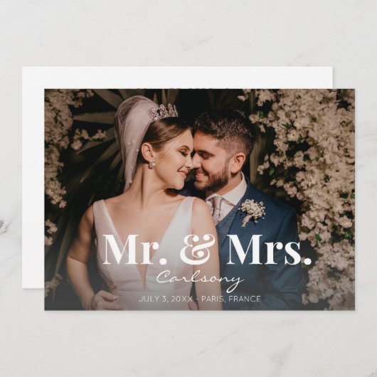 写真結婚タイポグラフィ発表Mr. & Mrs. - H 招待状 (正面/裏面)