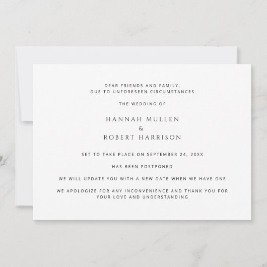写真結婚延期計画のシンプル変更 案内状 (裏面)