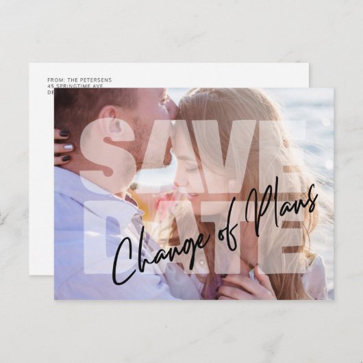 写真結婚発表の計画の変モダン更 案内ポストカード (正面/裏面)