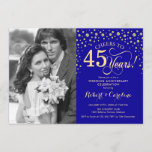 写真結婚45周年記念 – 金ゴールドブルー 招待状<br><div class="desc">写真結婚45周年記念招待状。金ゴールドエレガントとサファイアブルーのデザインとスクリプ王室のトフォントと紙吹雪。任意のカスタマイズ年の結婚を示すことができる。応援45年！</div>