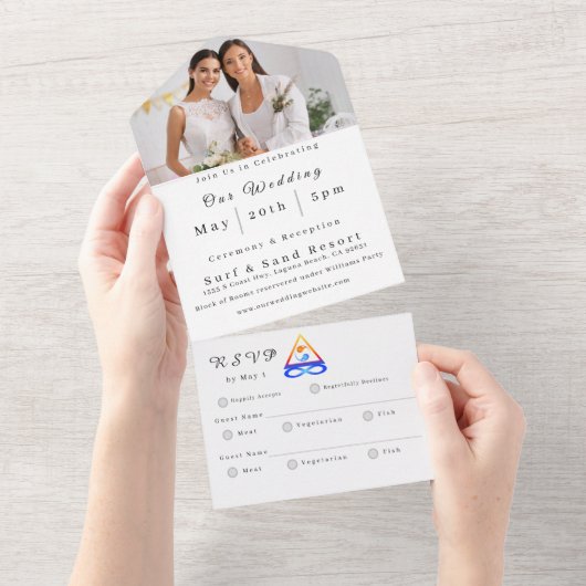 写真結婚-LGBTQ – ツインフレーム – オールインワン招待状 (貼ってはがせる)