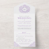 写真結婚RSVP付き葉の白い紫の オールインワン招待状 (内側)
