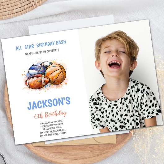 写真絵を描付きスポーツ誕生日招待状 招待状