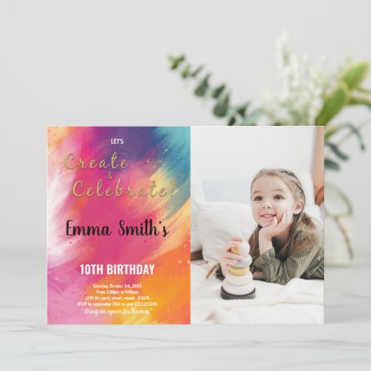 写真絵を描付き誕生日招待状 招待状 (スタンド正面)