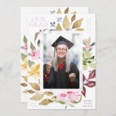 写真絵を描花模様学校卒業発表 招待状 (正面/裏面)