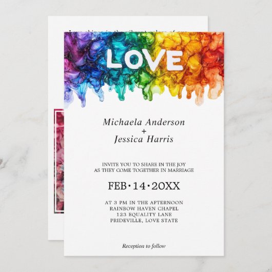 🌈写真絵を描LGBTQ With Love 結婚's 招待状 (正面/裏面)