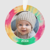 写真縁どと年の絞り染め – 赤緑 オーナメント (正面)