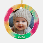 写真縁どと年の絞り染め – 赤緑 セラミックオーナメント (正面)