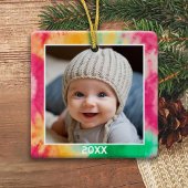 写真縁どと年の絞り染め – 赤緑 セラミックオーナメント