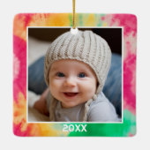 写真縁どと年の絞り染め – 赤緑 セラミックオーナメント (裏面)