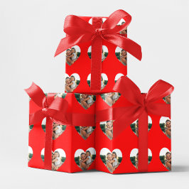 写真縁ど赤いハート ラッピングペーパー