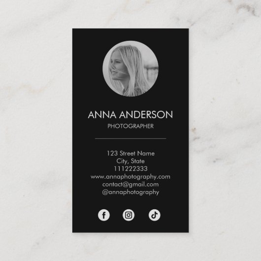 写真縦型モダンQRコードソーシャルメディア 名刺 (裏面)