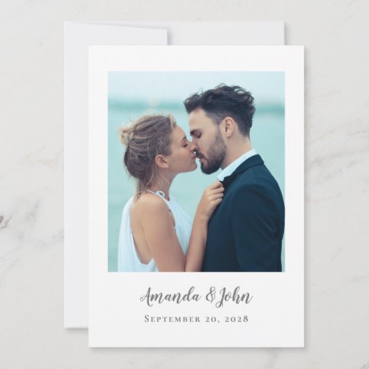 写真繊細なスクリプトロマンチックな書道灰色 セーブザデート (裏面)