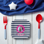 写真航海のパーソナライズされたストライプ誕生日プレート ペーパープレート