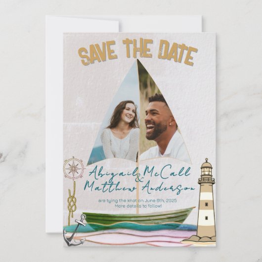 写真航海の帆船フラット日付カードを保存 セーブザデート (正面)