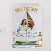 写真航海の帆船フラット日付カードを保存 セーブザデート (正面/裏面)