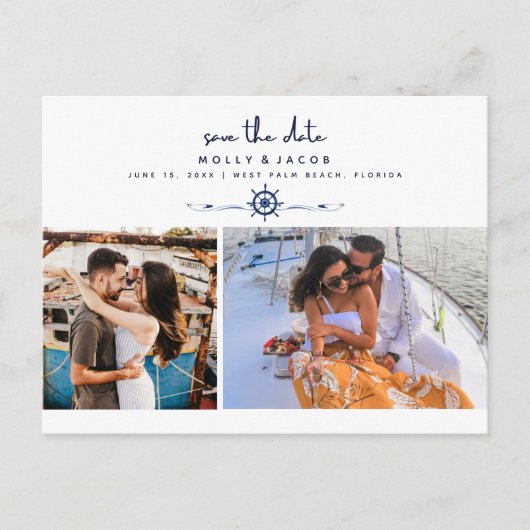 写真航海の結婚式の日付の保存 案内ポストカード (正面)