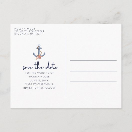 写真航海の結婚式の日付の保存 案内ポストカード (裏面)