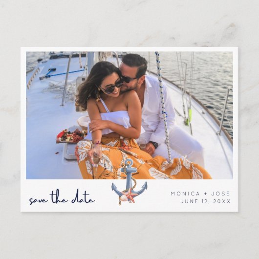 写真航海の結婚式の日付の保存 案内ポストカード (正面)