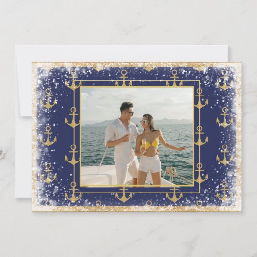 写真航海の金ゴールドブルークリスマスクリスマスカード シーズンカード (正面)