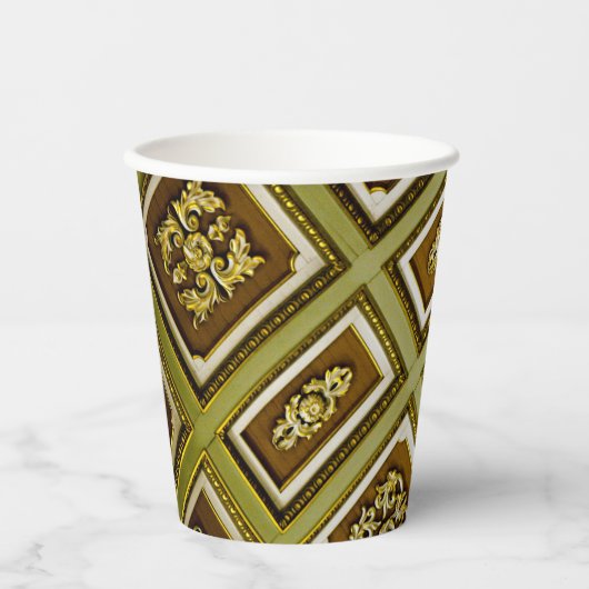 写真茶と緑の抽象芸術天井 紙コップ (正面)