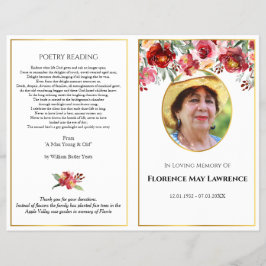 写真葬儀プログラム，赤とピンクのバラの花輪 チラシ