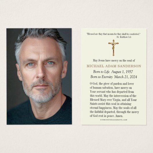 写真葬儀記念悔やみや弔慰祈りの言葉カード (正面&裏面)