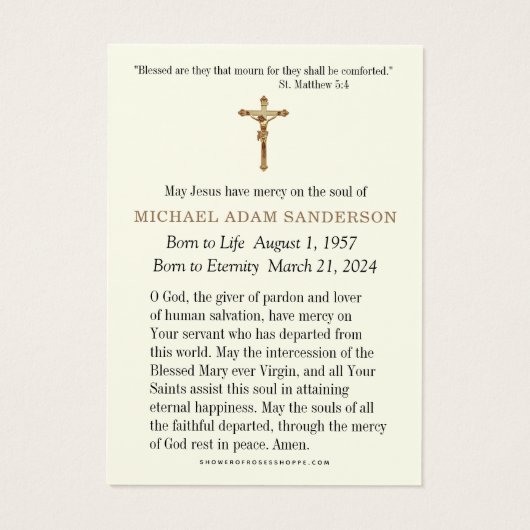 写真葬儀記念悔やみや弔慰祈りの言葉カード (裏面)