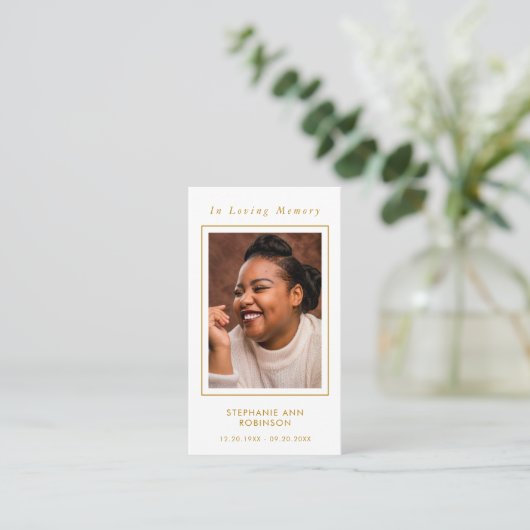 写真葬儀記念金ゴールド台本祈りの言葉カード 名刺 (スタンド正面)