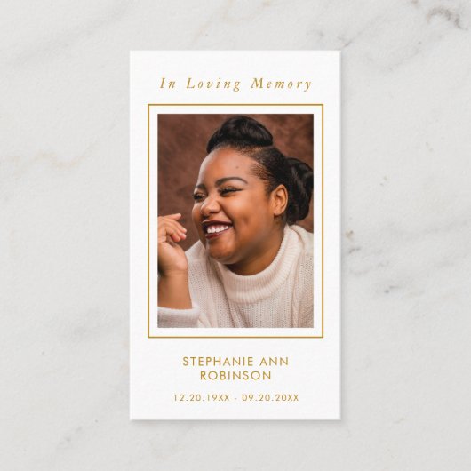 写真葬儀記念金ゴールド台本祈りの言葉カード 名刺 (正面)