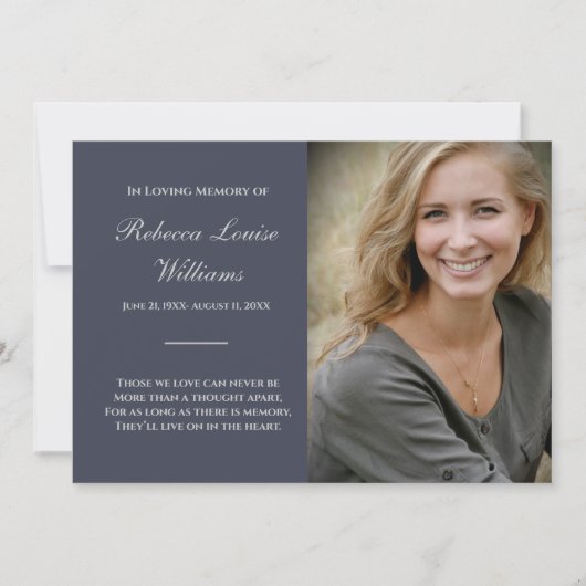写真葬式ブルーグレー付きメモリアルカード 招待状 (正面)
