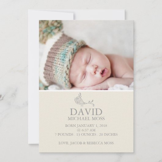 写真誕生の告知|鳥のアナウンサー 案内状 (正面)