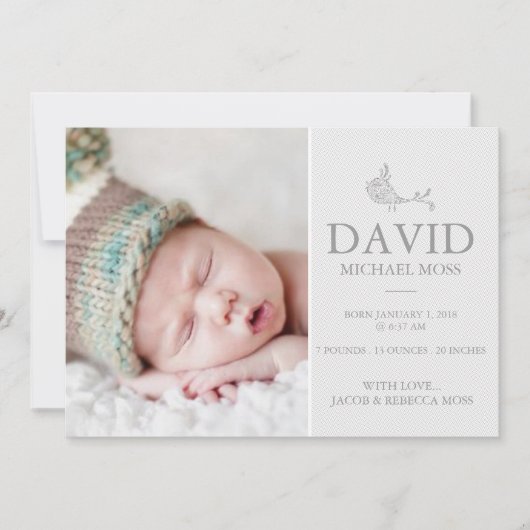 写真誕生の告知|鳥のアナウンサー 案内状 (正面)