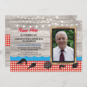 写真誕生日のパーティーエビが海の幸を煮沸招待状 招待状 (正面/裏面)