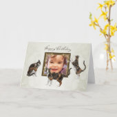 写真誕生日の猫よくはしゃぐカード カード (黄色い花)