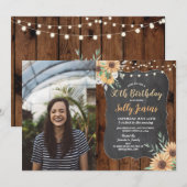 写真誕生日パーティー ナチュラル ヒマワリ 花 木 招待状 (正面/裏面)