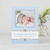 写真誕生発表大切男の赤ちゃん青 案内状 (スタンド正面)
