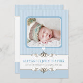 写真誕生発表大切男の赤ちゃん青 案内状 (正面/裏面)